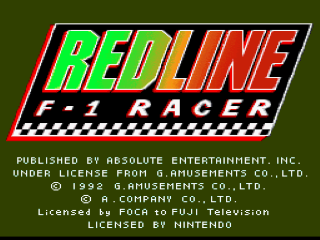 Redline F-1 Racer title screen for Super Nintendo